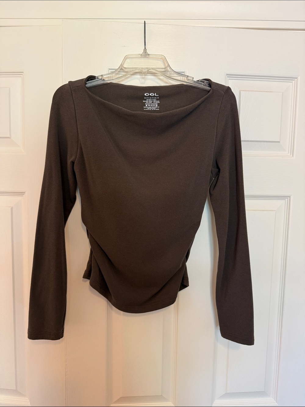 OGL Women's Long-Sleeve Brami Scoop Neck Top in Dark Brown